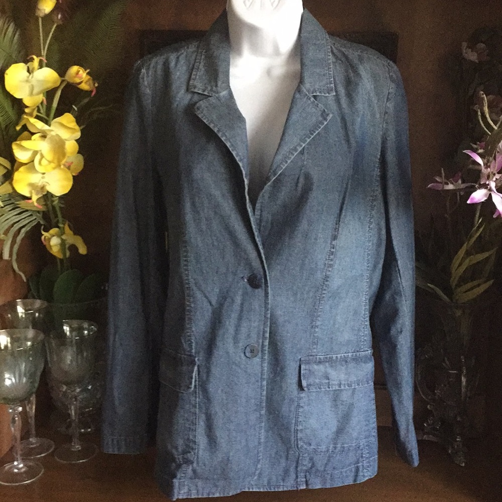 J Jill cotton denim blazer blouse blue S-M